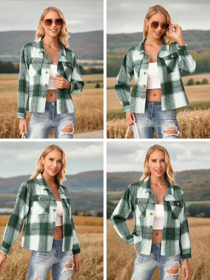 Womens Shacket Plaid Shirts Flannel Shacket Jacket Long Sleeve Button down Shirt Trendy Fall Outfits for Women Coats