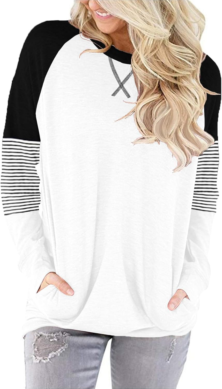 Womens Crewneck Sweatshirt Casual Loose Fitting Tops Long Sleeve T Shirt