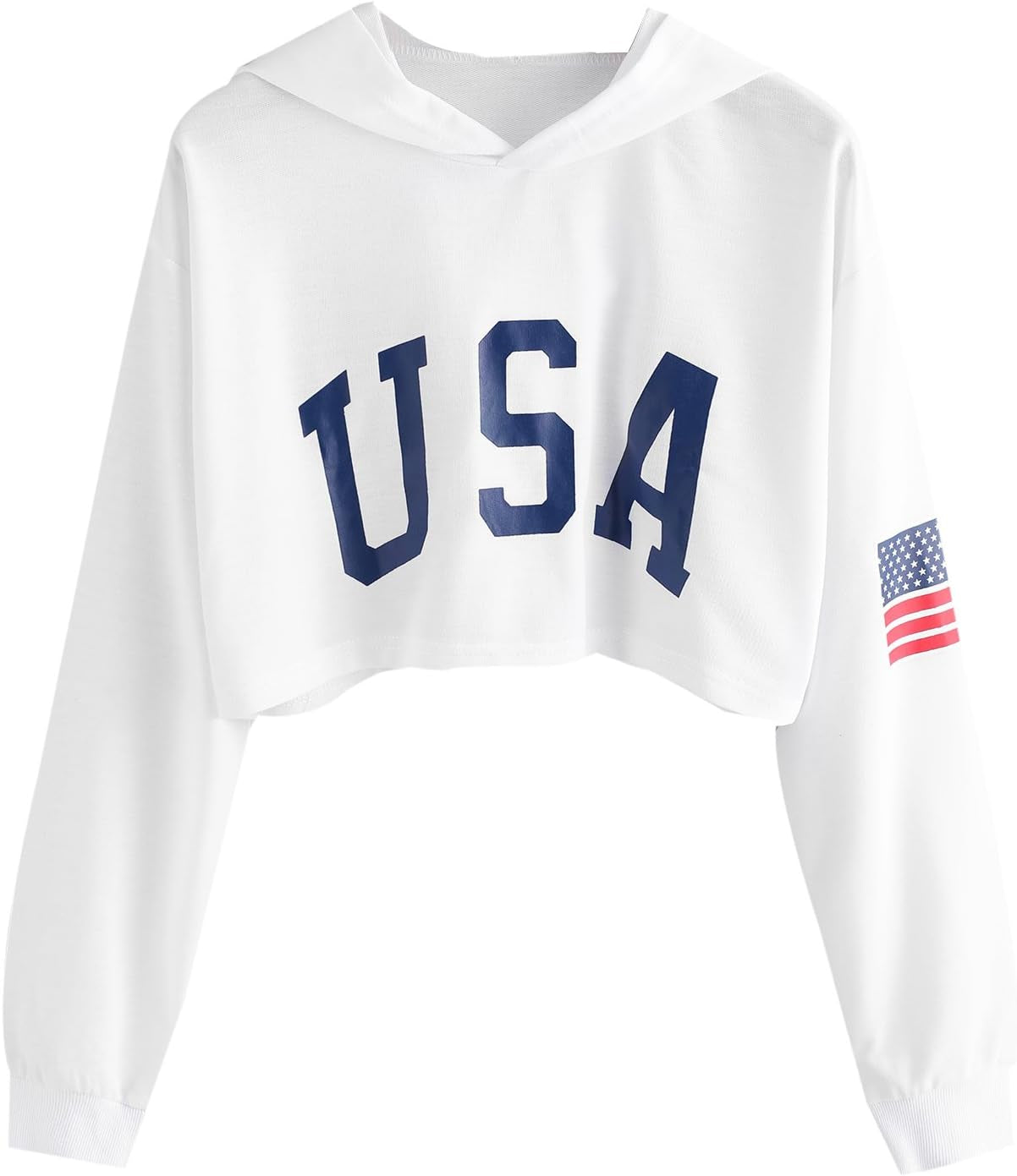 Women's Casual Long Sleeve Crop Top Sweatshirt with Letter Print