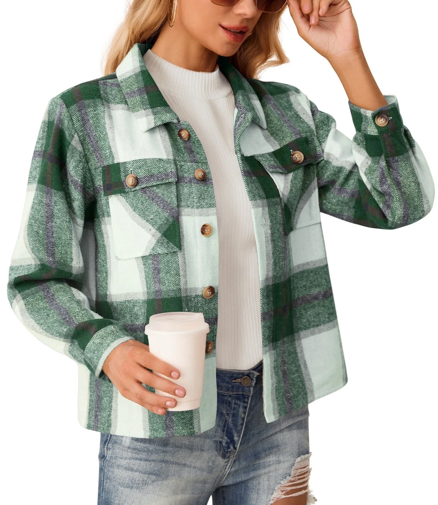 Womens Shacket Plaid Shirts Flannel Shacket Jacket Long Sleeve Button down Shirt Trendy Fall Outfits for Women Coats